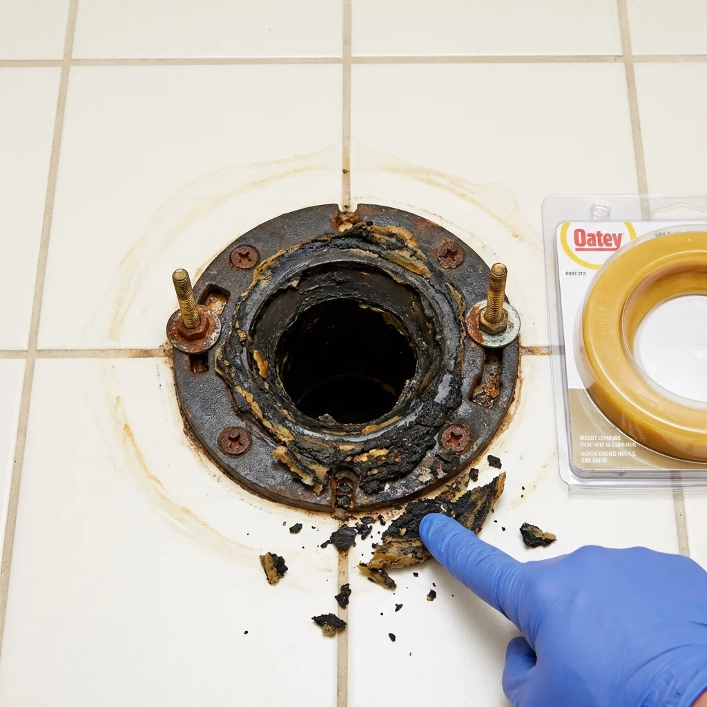 Failed wax ring showing water seepage at the base of a toilet in a Dolton, IL home